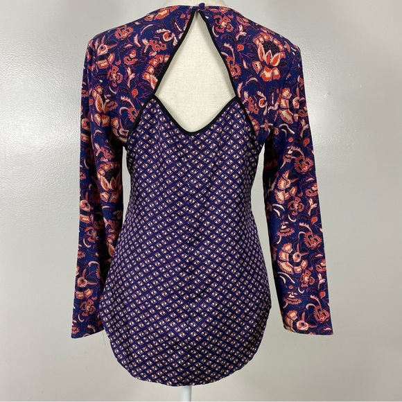 Veronica Beard 100% silk plum floral batik print blouse Sz 4 - Picture 3 of 7